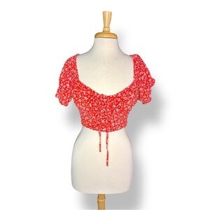 Chic Red Floral Women's Blouse